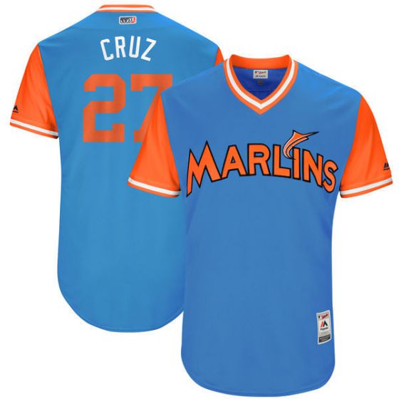Men Miami Marlins 27 Cruz Light Blue New Rush Limited MLB Jerseys